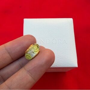 PANDORA Solid 14K Yellow Gold Green Swirl Murano Glass  Charm
